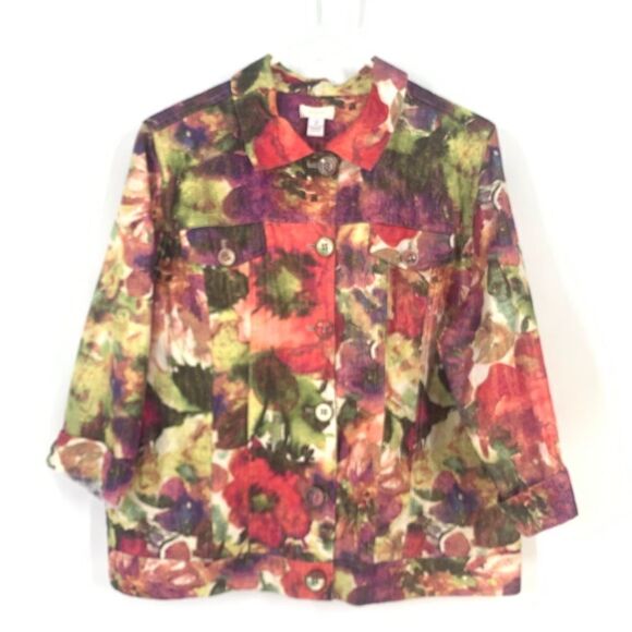 Chico’s Size 2 (L) Multicolor Button Front Jacket with Metallic Flakes - Picture 1 of 8